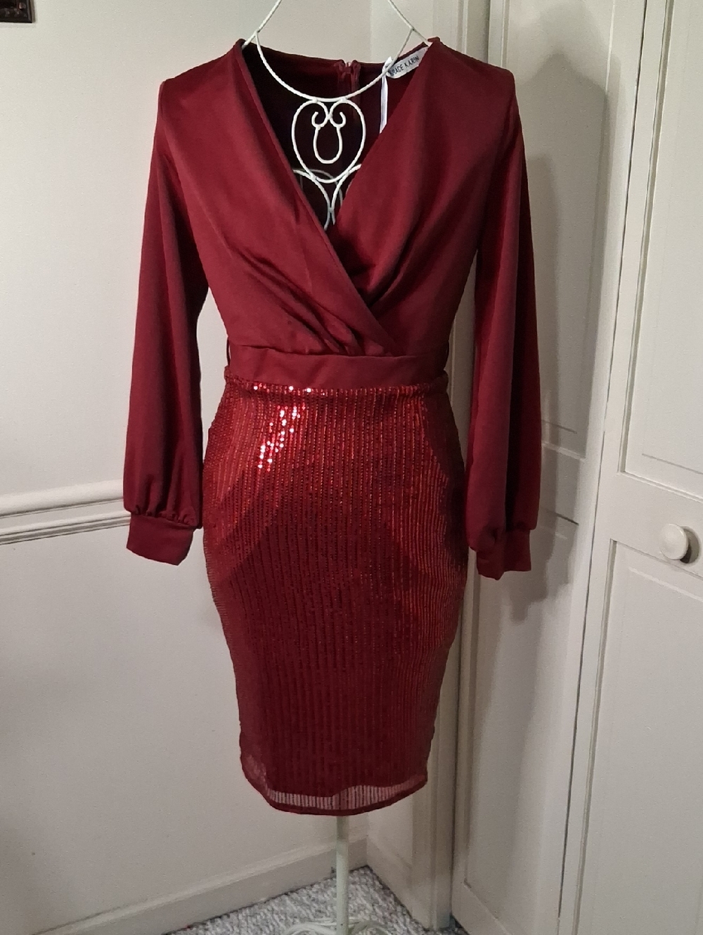 Grace Karin Burgundy Sequin Wrap Dress
